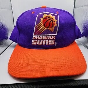 Vintage Phoenix Suns Hat NBA The G Cap Script Logo SnapBack Purple Orange 1990's